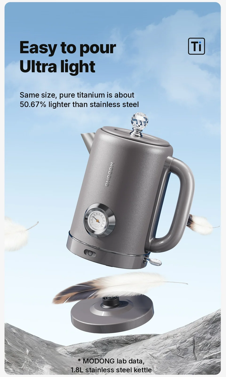 Reiner Titan-Wasserkocher mit Temperaturanzeige 1.8L