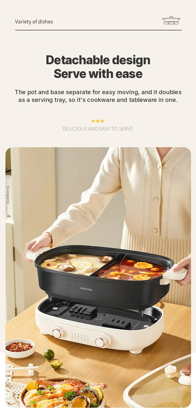Delený elektrický hot pot 7L s nezávislou reguláciou teploty v dvoch zónach