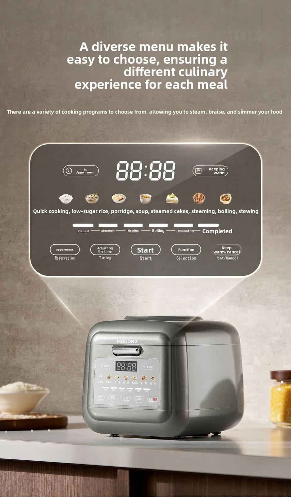 3L Electric Rice Cooker With Keep Warm, Timer And Steaming