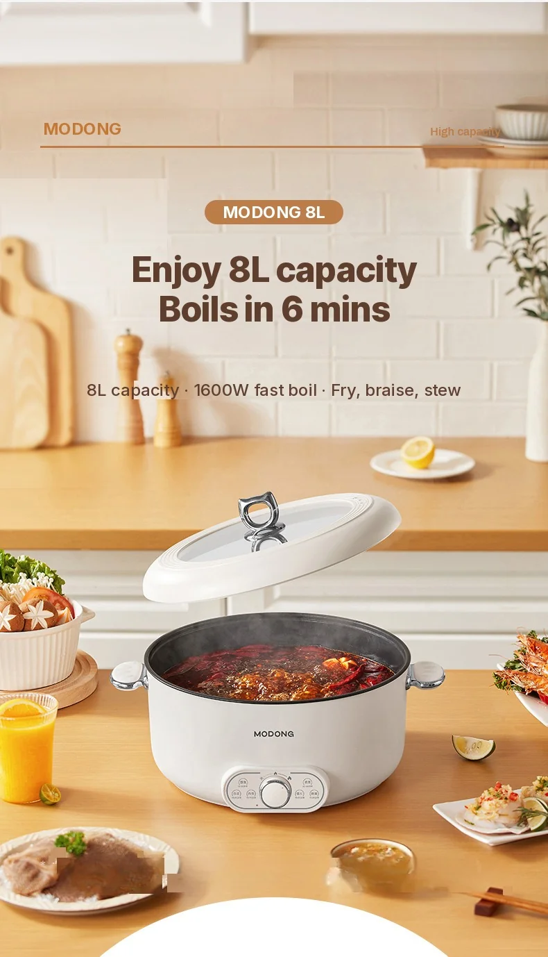 Electric Hot Pot with Steamer, 8L Large Capacity, 220V