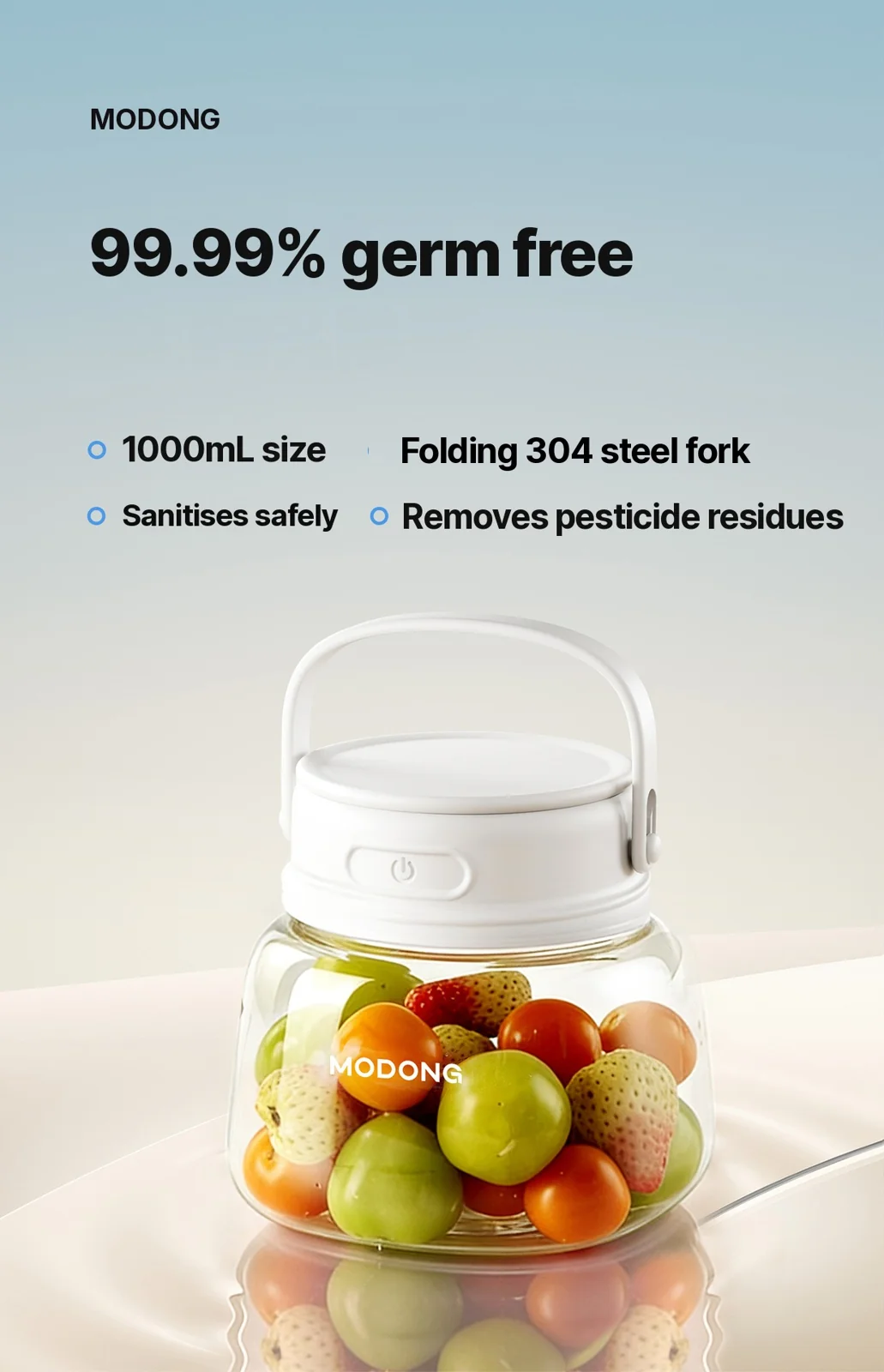 Portable Fruit Washer with Active Oxygen, 3.7V Cordless