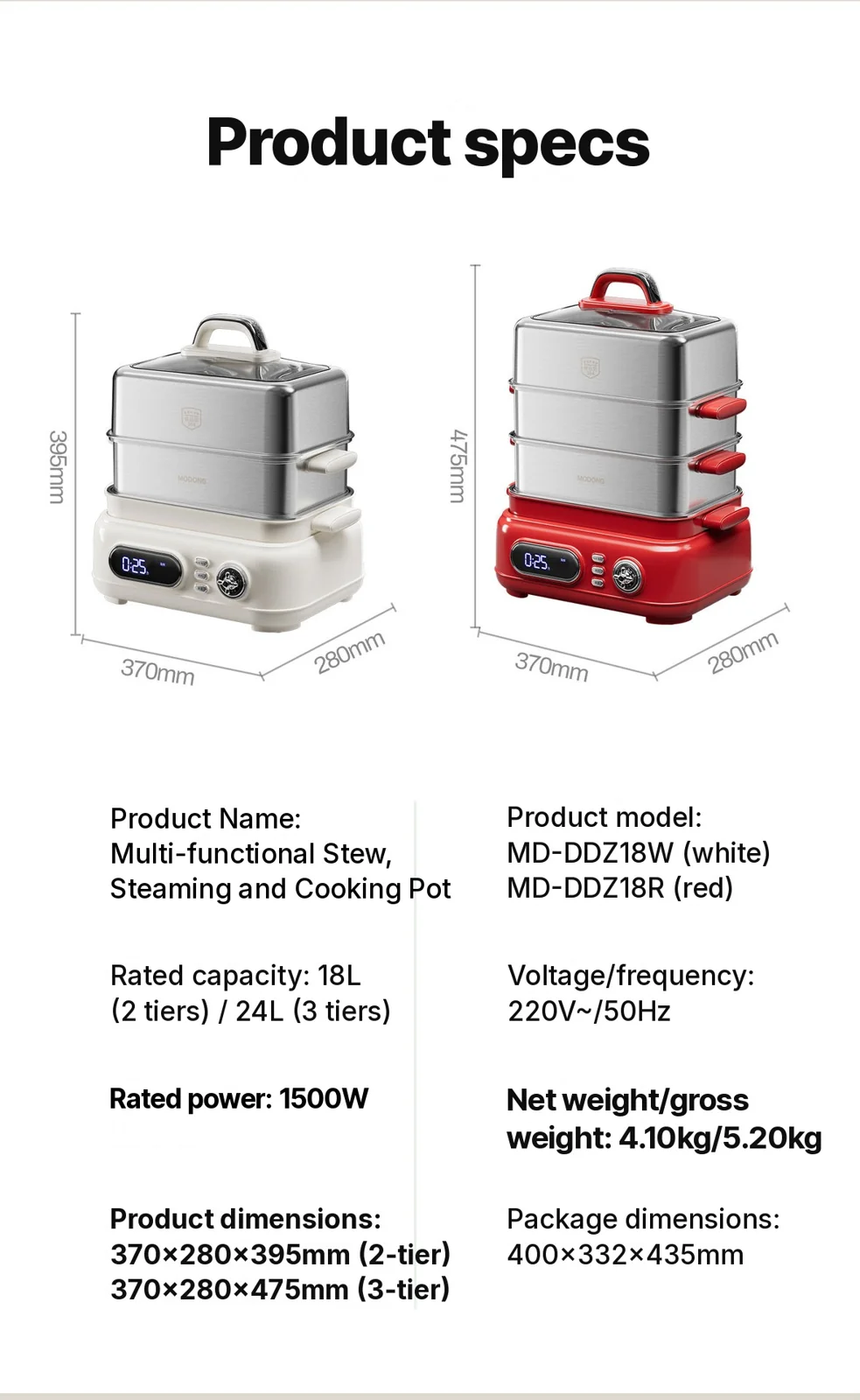Elektromos rozsdamentes acél 3 szintes gőzfőző 18L 220V 1500W