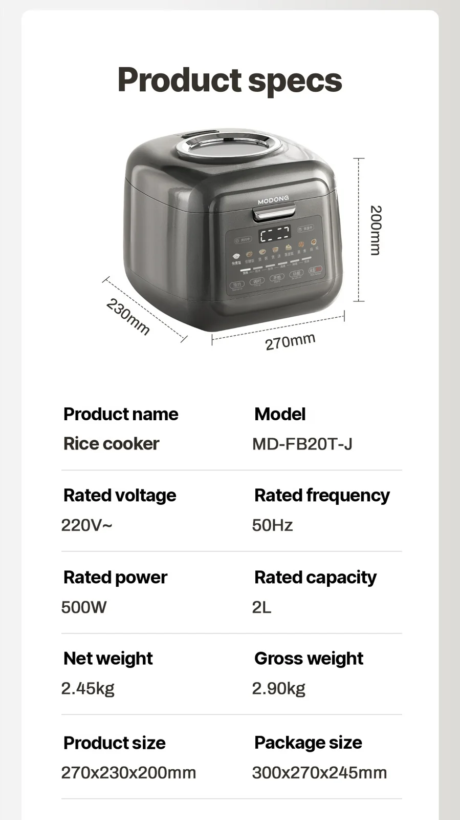 3L Electric Rice Cooker With Keep Warm, Timer And Steaming