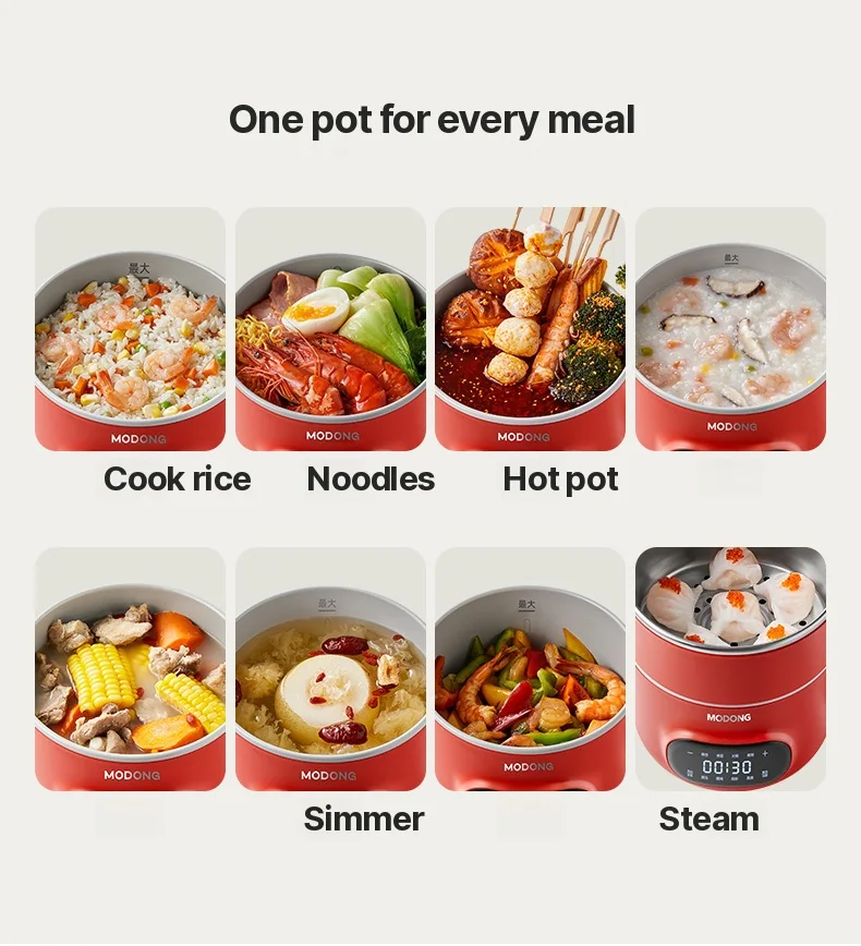 Mini Electric Cooking Pot 2L Nonstick Ceramic Liner with Steamer