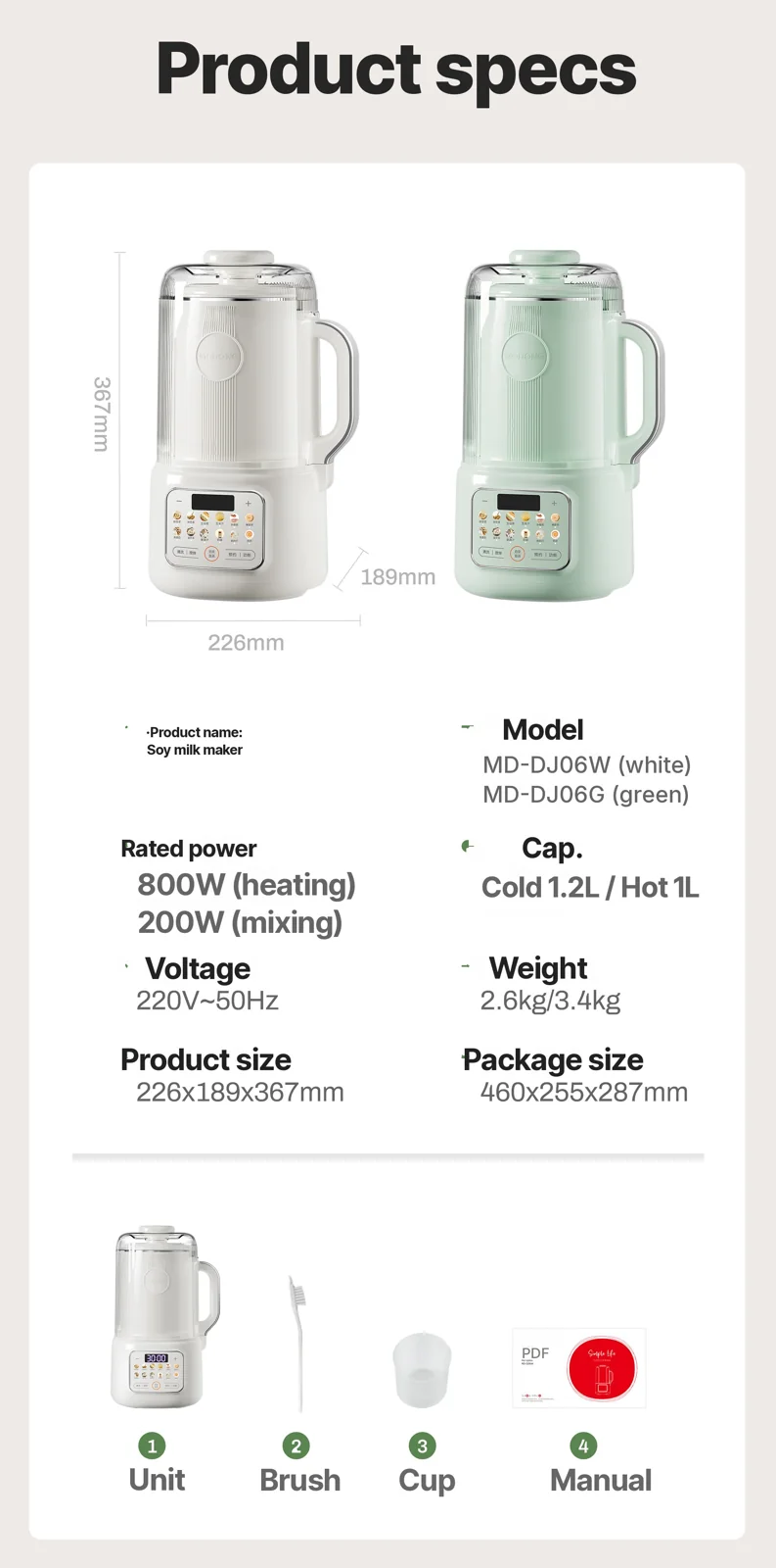 Heating Blender Soy Milk Maker With Self-Cleaning 800W