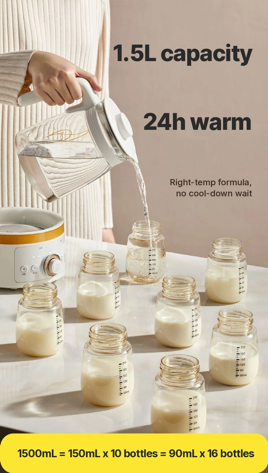 Lasinen vauvanmaidon lämmityskeitin 1.5L 220V