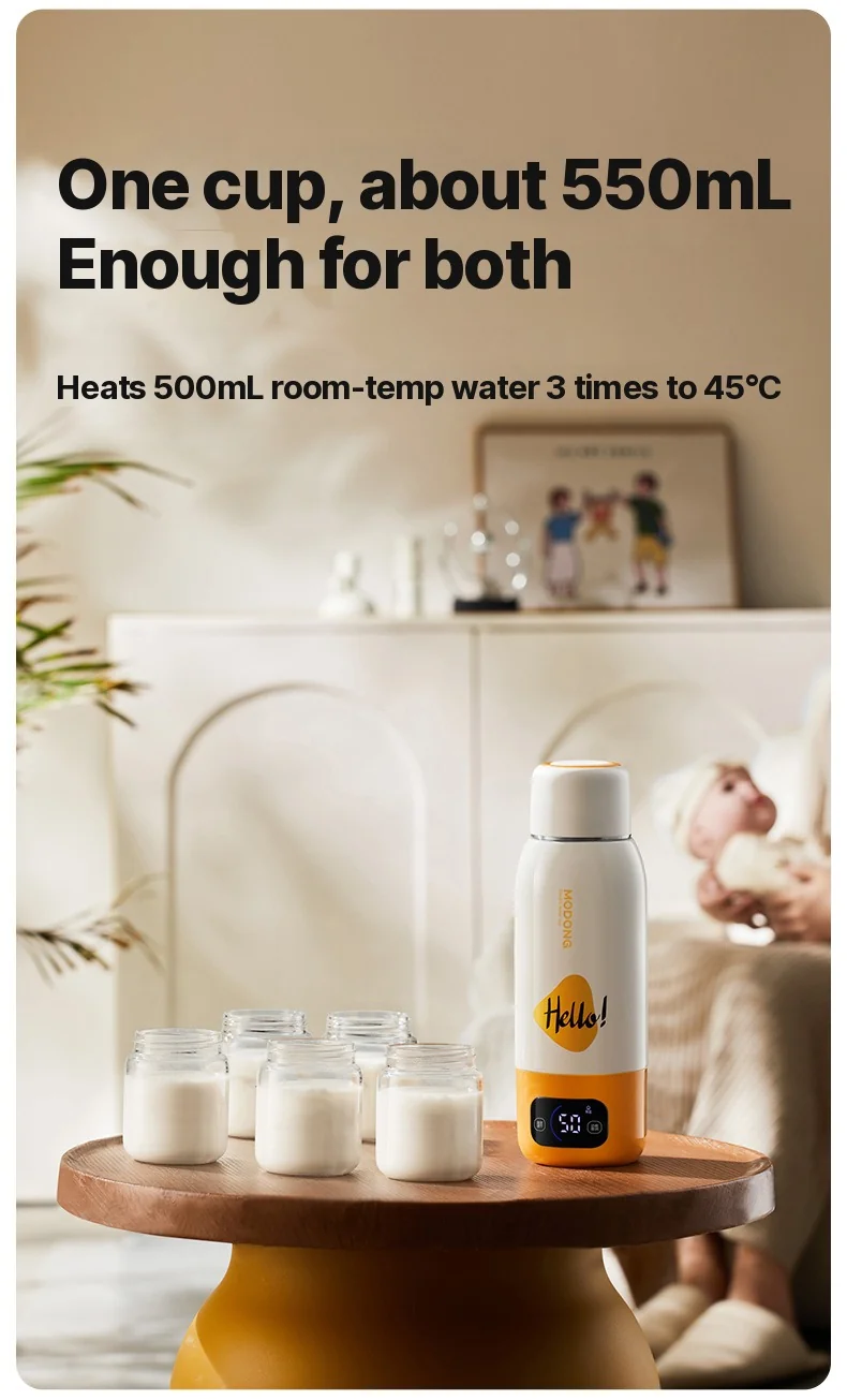 Bærbar varmebæger til babymælkserstatning 550 ml, med ledning og trådløs
