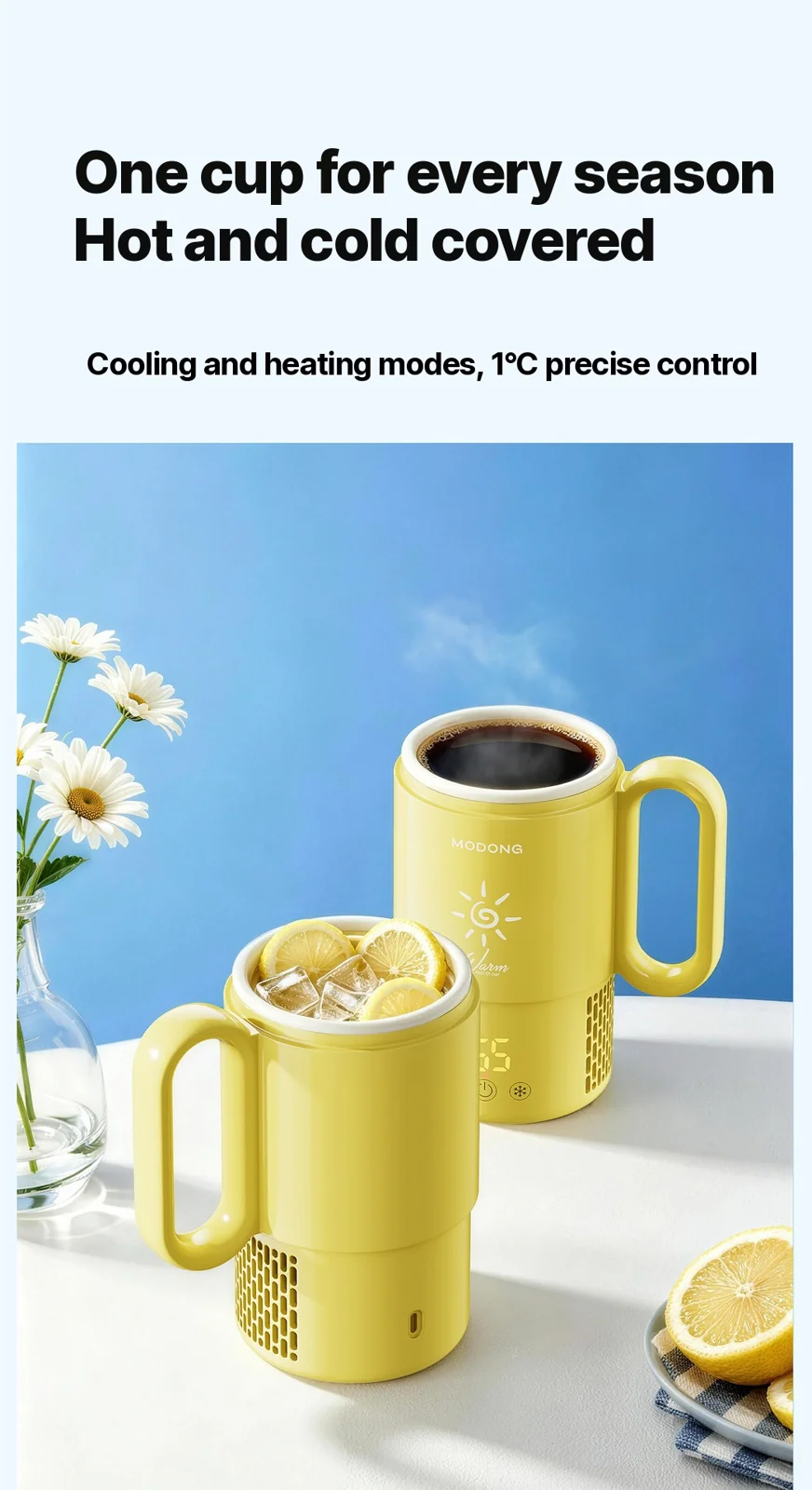 Tragbarer Heiz- und Kühlbecher 450mL 36W Touch-Bedienung