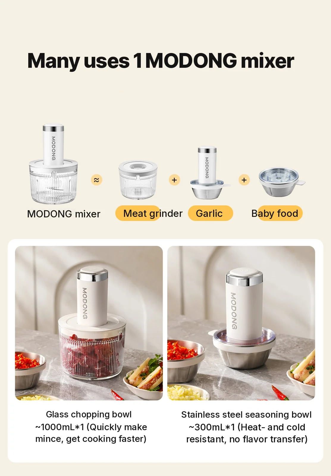 Electric Food Chopper With Glass Bowl 4 Blades For Home