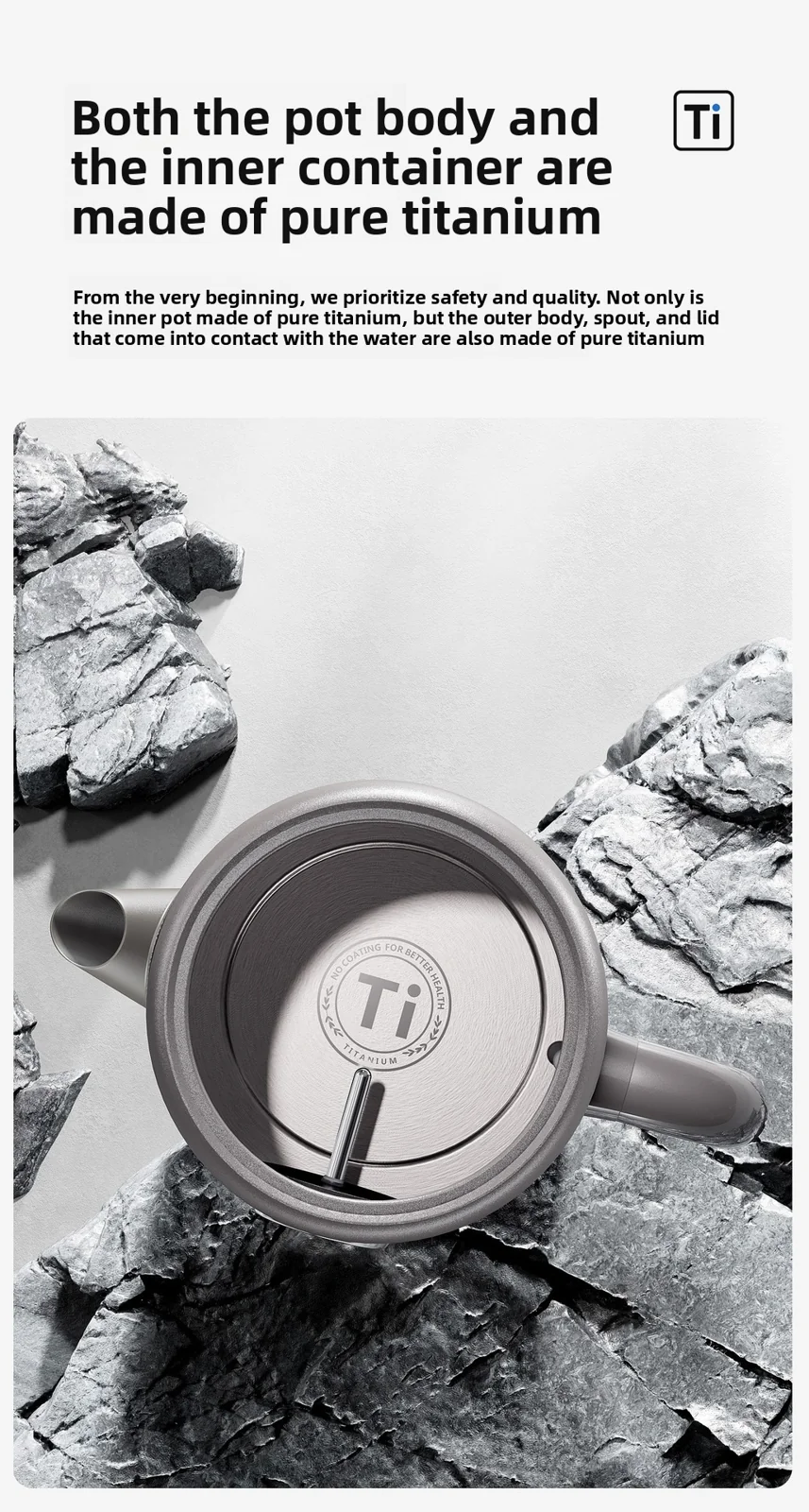 Reiner Titan-Wasserkocher 1.8L mit Temperaturanzeige