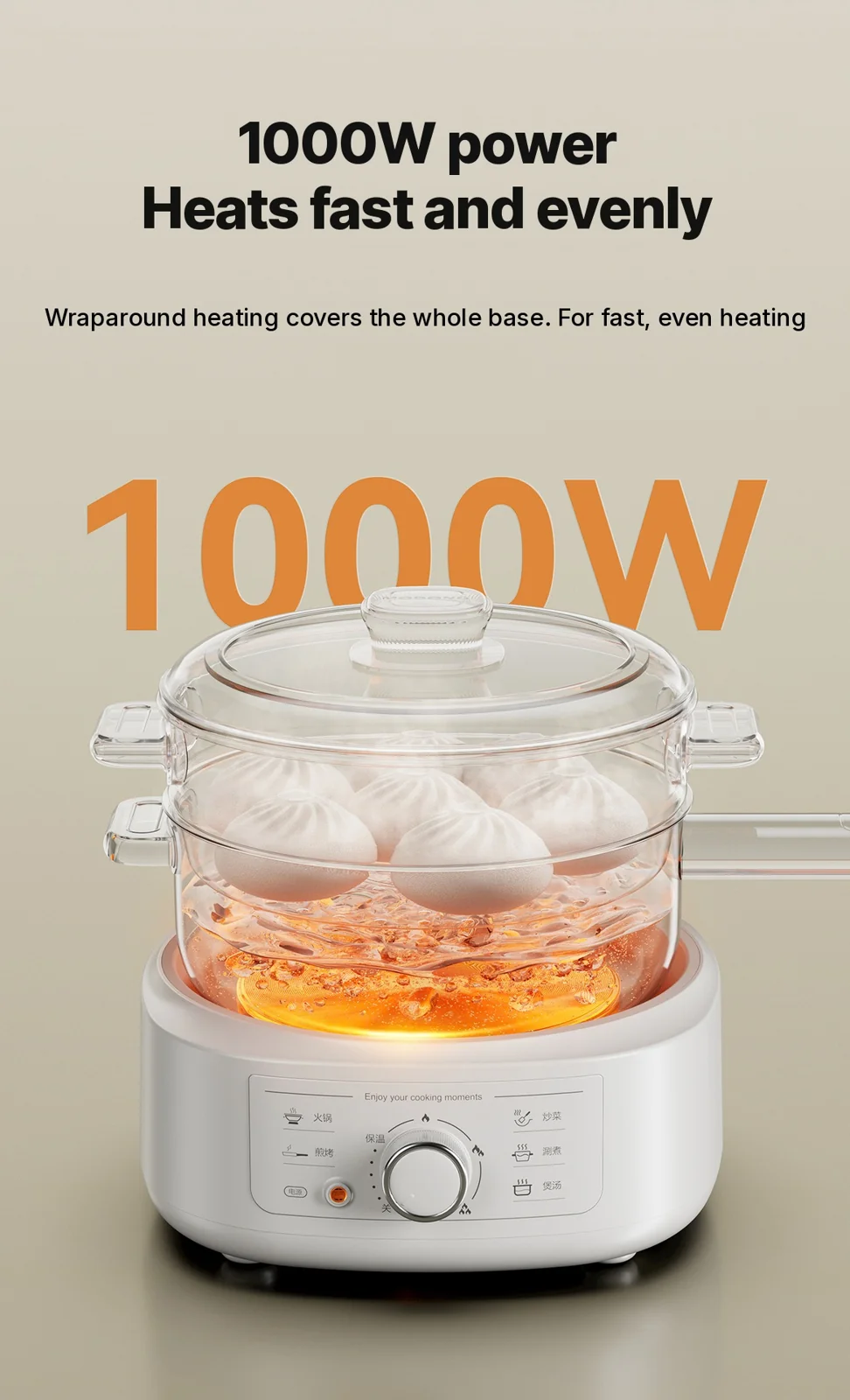 Rustfrit stål elektrisk hotpot med damper, 3L, 220V