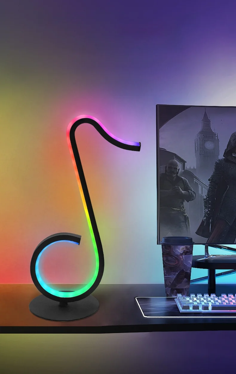 Luminária de Mesa USB com Design de Nota Musical RGB e Controle Remoto