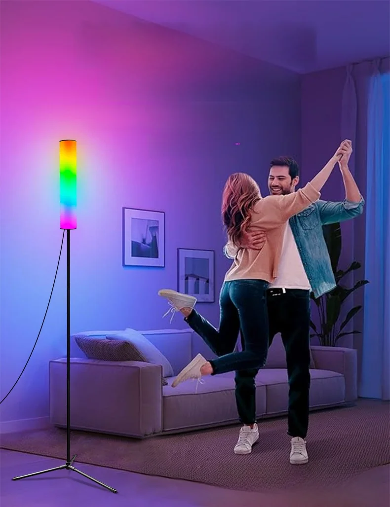 Lampă de podea trepied RGB LED cu telecomandă pentru dormitor și living