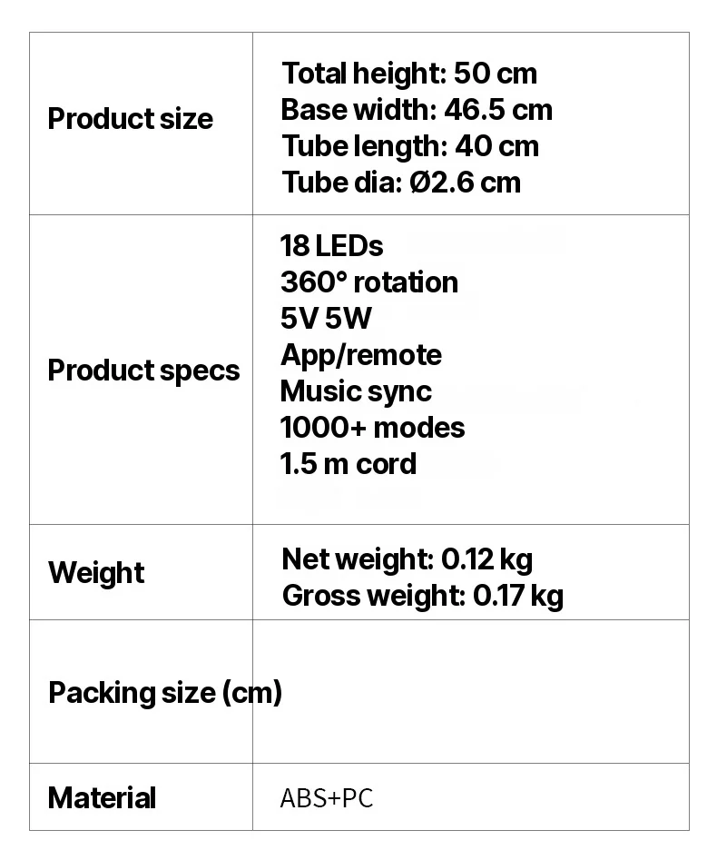 LED kolmjalg laua meeleoluvalgusti muusika sünkroonimise ja RGB-efektidega