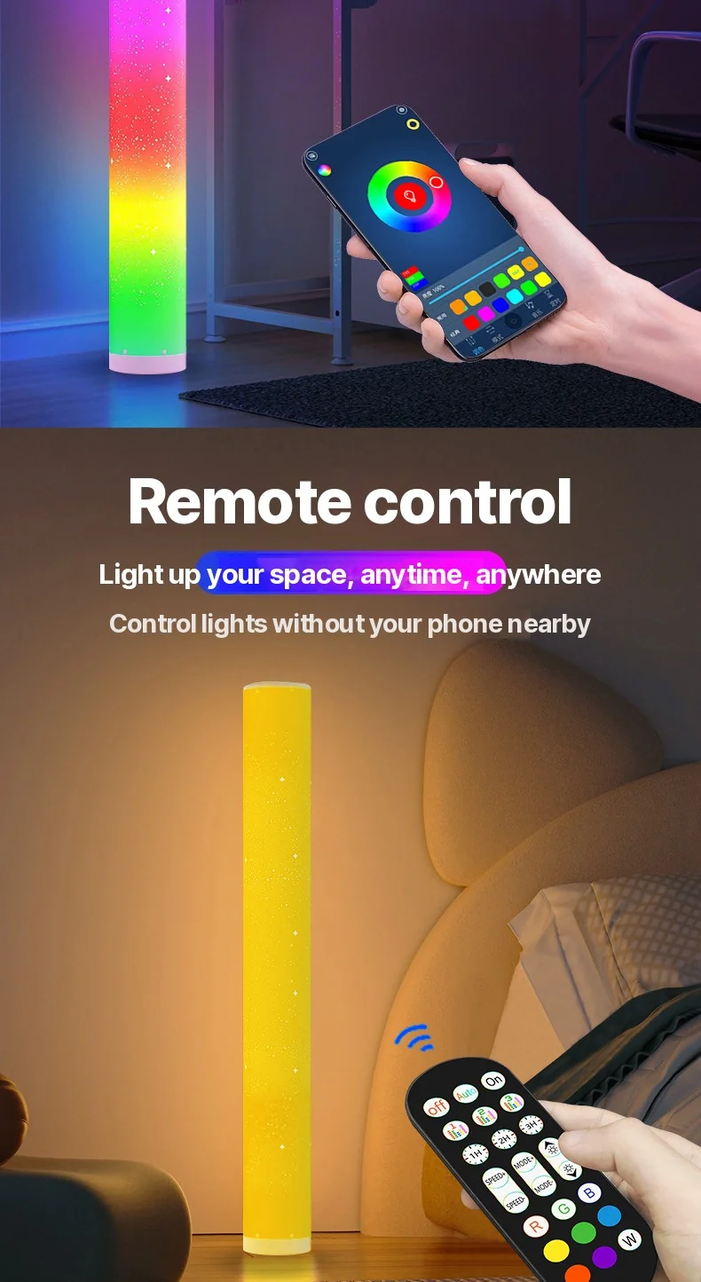 RGB LED põrandalamp tähemustriga, puldi ja rakenduse juhtimisega
