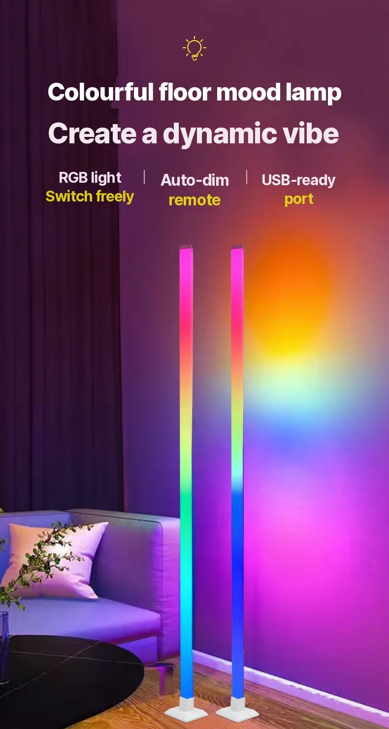 RGB inteligentná stojacia lampa so synchronizáciou hudby a LED svetlom ovládaným cez aplikáciu
