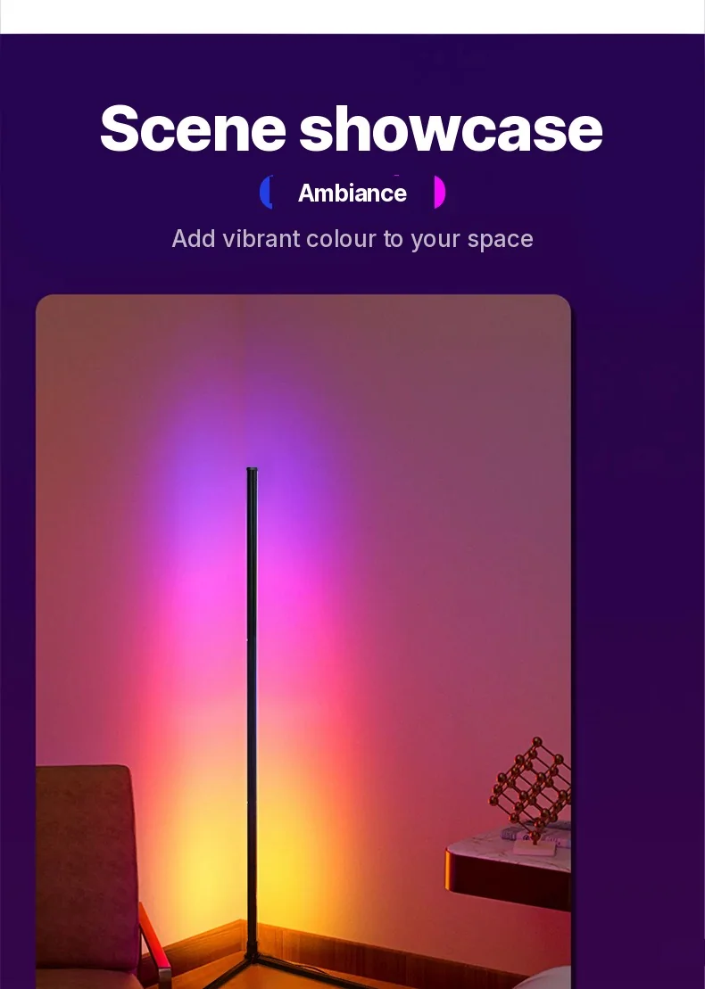 RGB gulvlampe med musikk-synk, fjern- og app-styring
