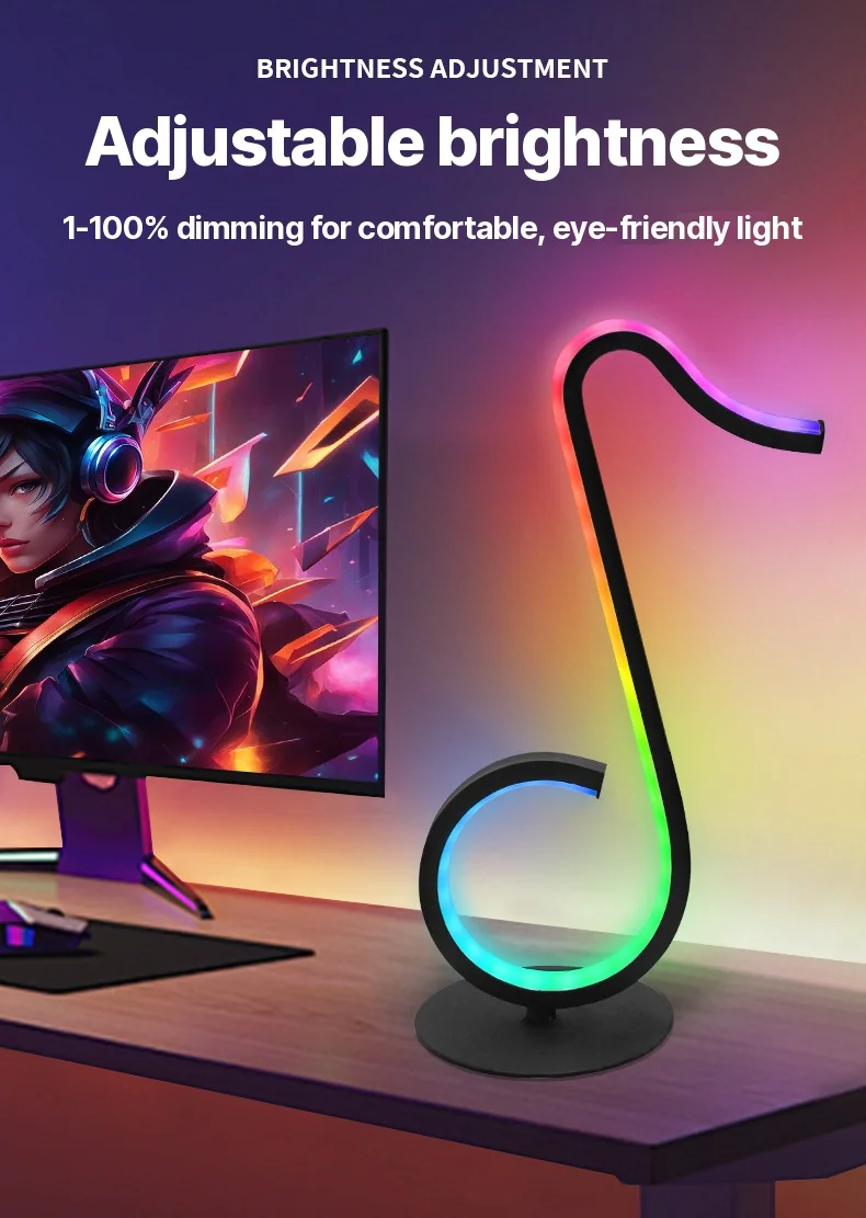 Luminária de Mesa USB com Design de Nota Musical RGB e Controle Remoto