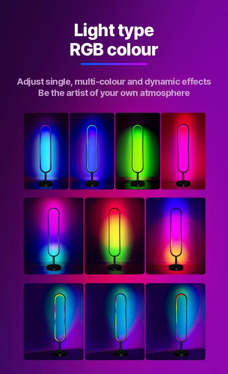 U-образный напольный RGB-светильник с реакцией на звук и управлением через приложение