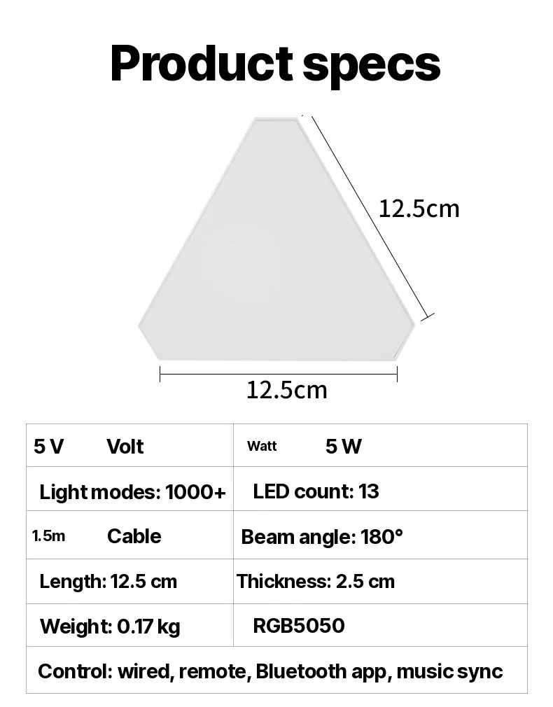 Kolmnurkne nutikas LED-seinalampide komplekt RGB meeleoluvalgustusega