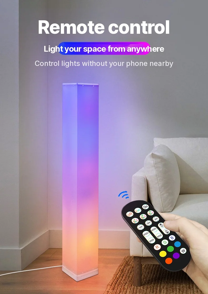 Luminária de Piso Quadrada com Controle Remoto e Luz LED Ambiente para Sala