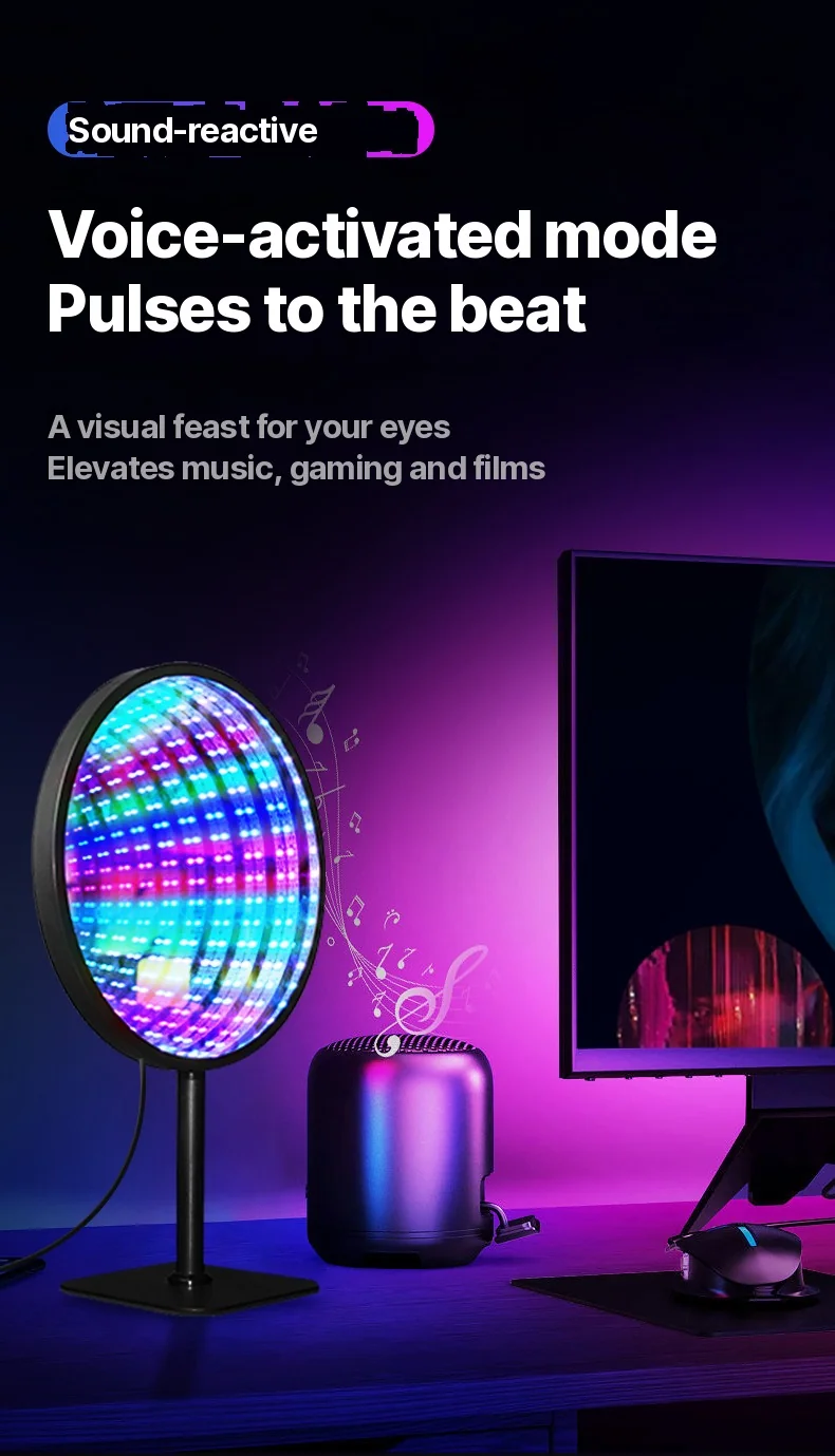 Ümmargune akrüül lõpmatuse peegel 3D kuristiku valgus USB RGB meeleolulamp