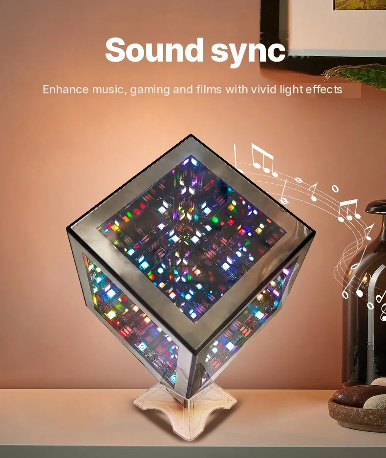 3D Infinity Cube-lampe RGB ambient lys med lydreaktiv modus