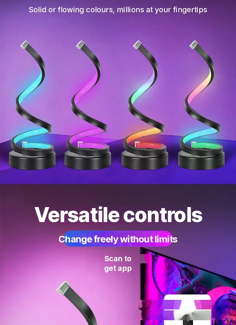 Spiralformad RGB-lampa med ljudreaktivt ljus och appstyrning