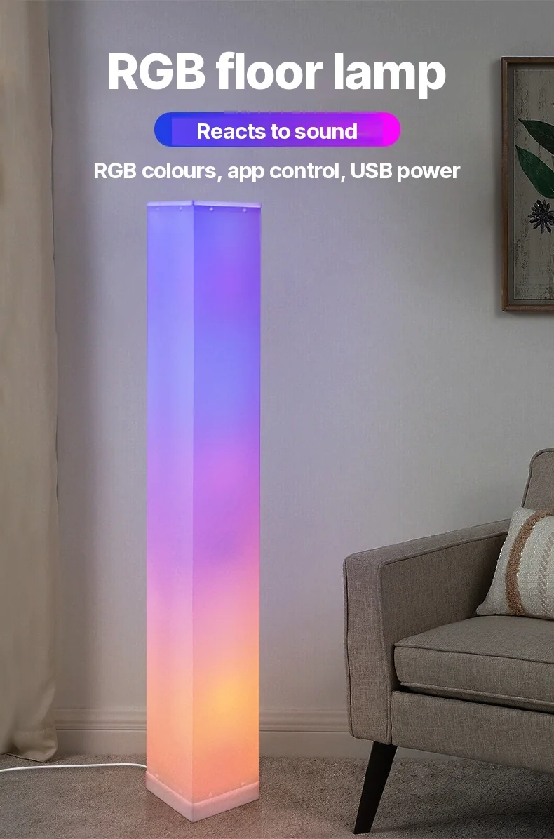 Luminária de Piso Quadrada com Controle Remoto e Luz LED Ambiente para Sala