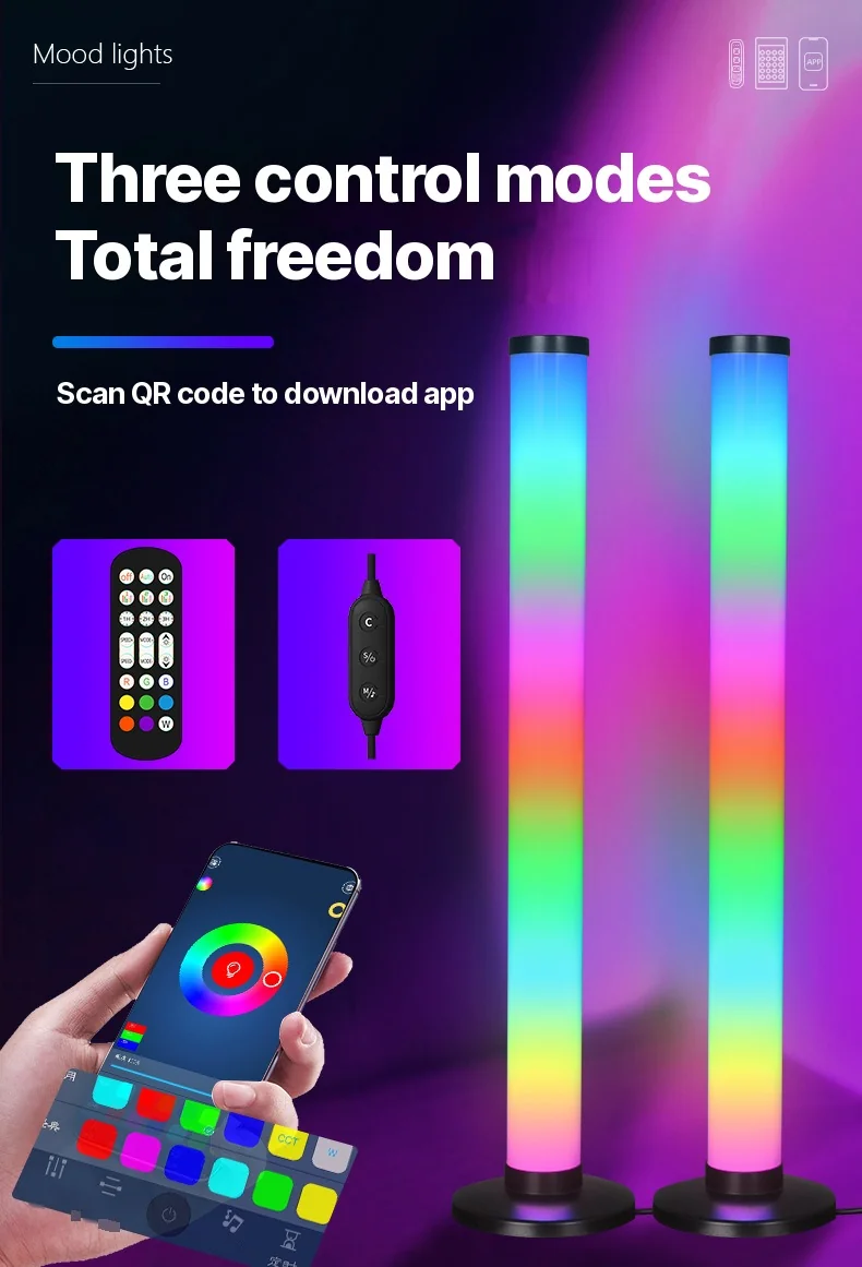 Настольная лампа RGB 360° с реакцией на звук, управлением через приложение и пульт