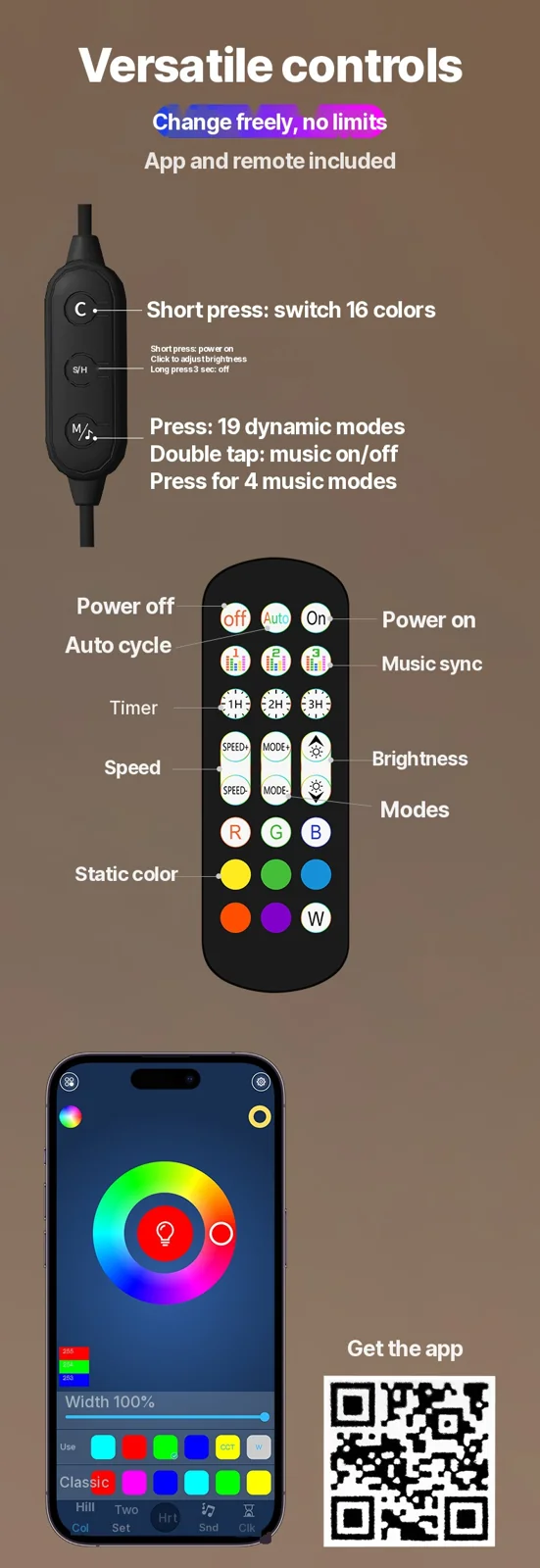 โคมไฟตั้งพื้น RGB แบบต่อกันได้ ซิงค์เพลงและควบคุมผ่านแอป