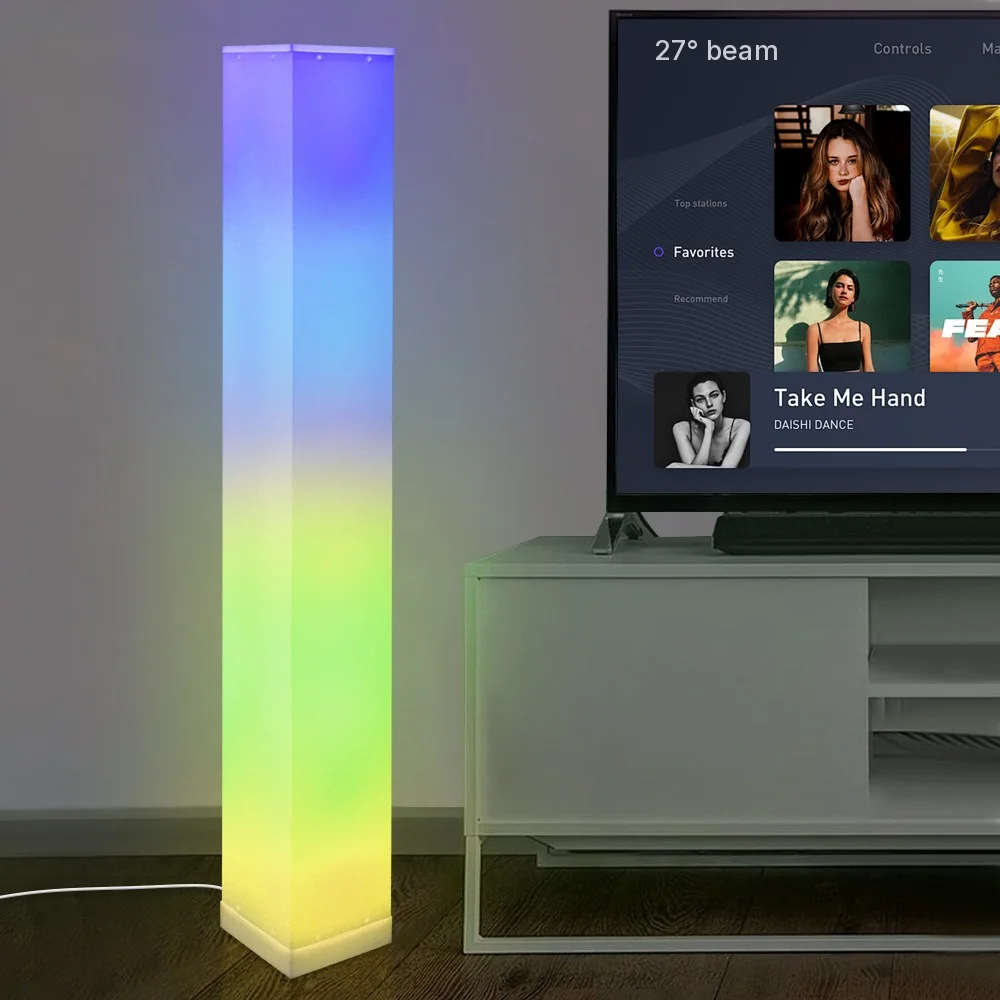 Luminária de Piso Quadrada com Controle Remoto e Luz LED Ambiente para Sala