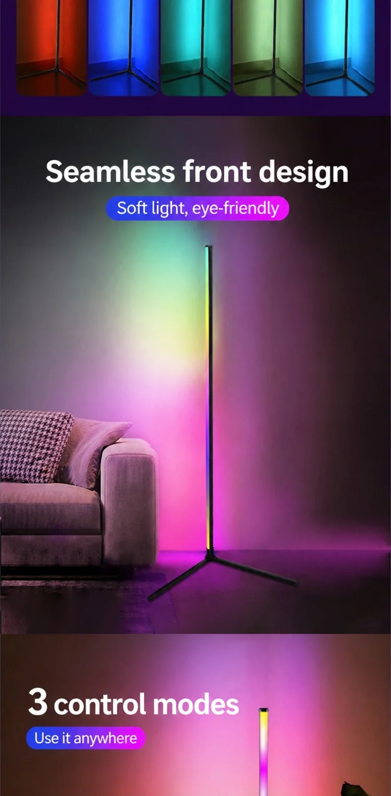 RGB gulvlampe med musikk-synk, fjern- og app-styring