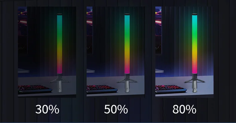 LED kolmjalg laua meeleoluvalgusti muusika sünkroonimise ja RGB-efektidega