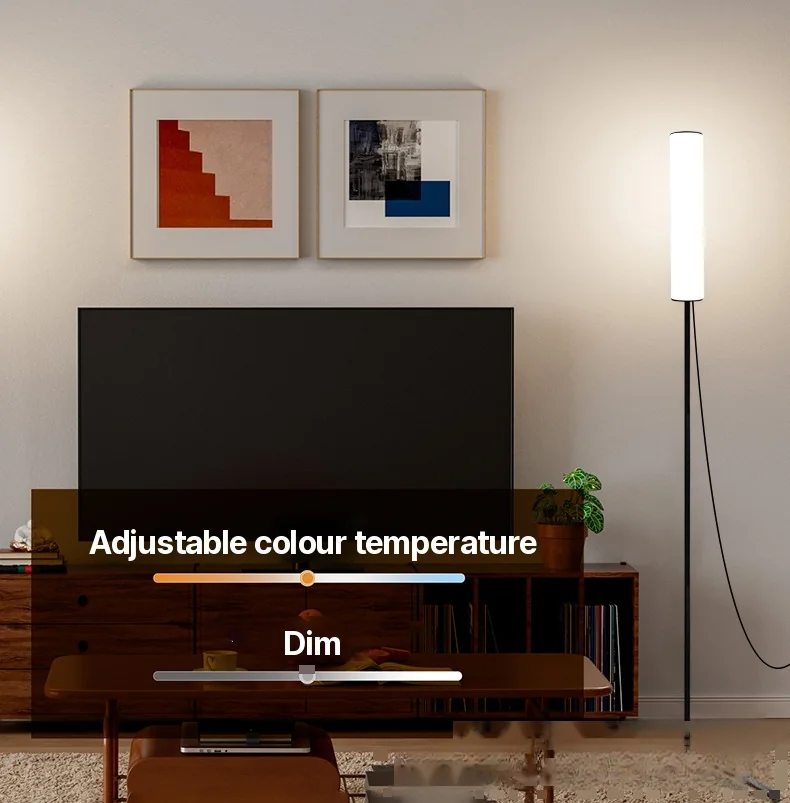 Justerbar LED-gulvlampe med stativ og tre fargemoduser