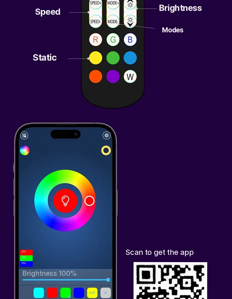 RGB gulvlampe med musikk-synk, fjern- og app-styring