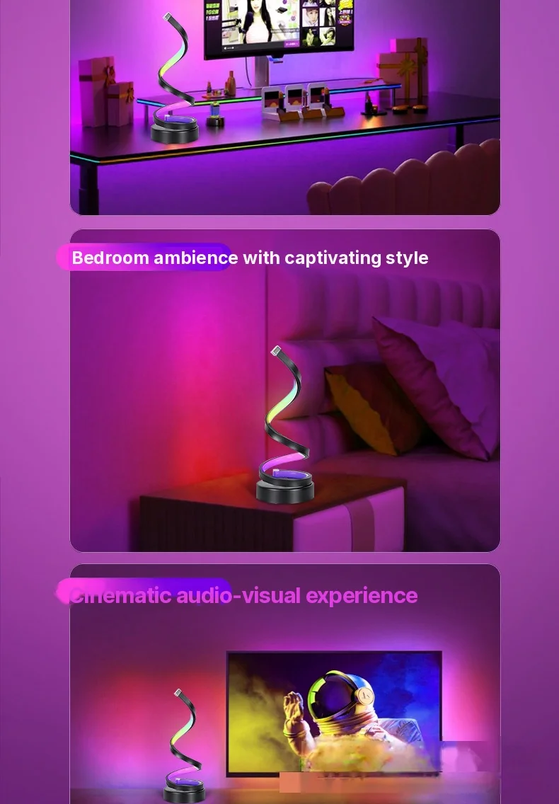 Spiralformad RGB-lampa med ljudreaktivt ljus och appstyrning