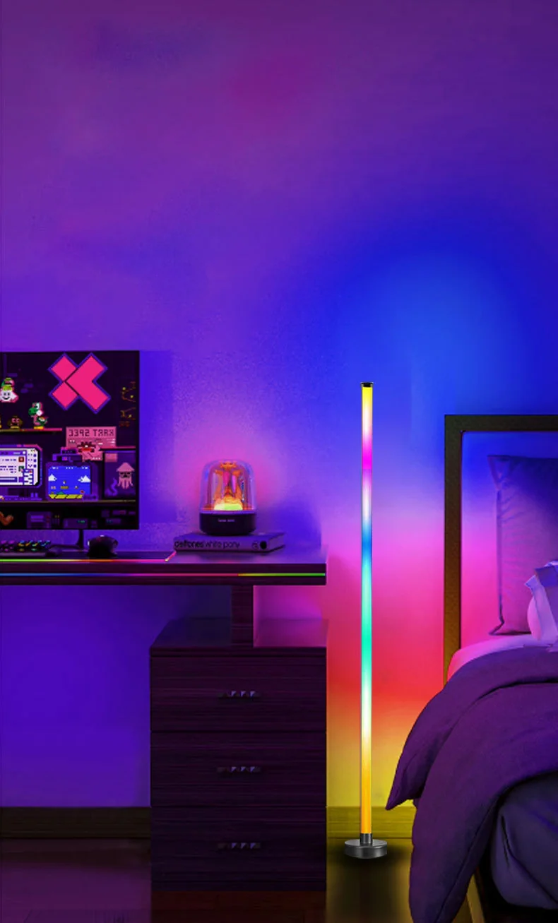 مصباح أرضي زاوي RGB LED مع مزامنة موسيقى وتحكم عبر التطبيق والجهاز عن بعد