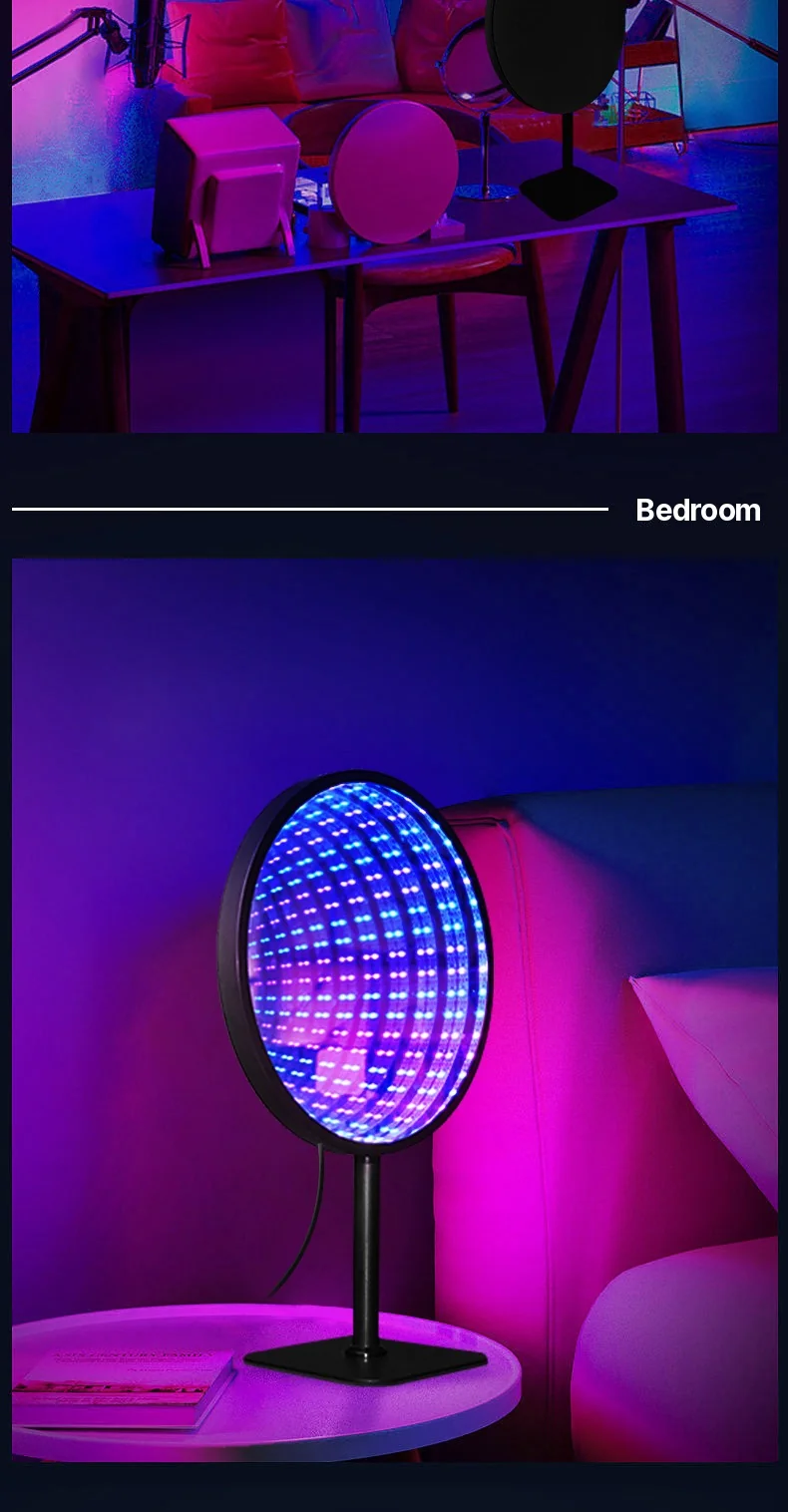 Ümmargune akrüül lõpmatuse peegel 3D kuristiku valgus USB RGB meeleolulamp