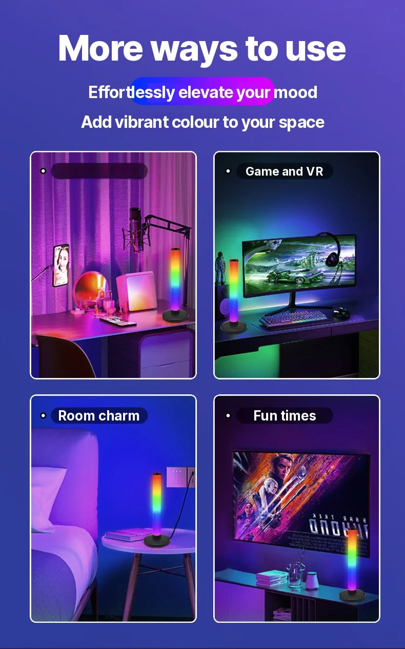 RGB atmosférické svetlo reagujúce na zvuk pre herné pracovné prostredie