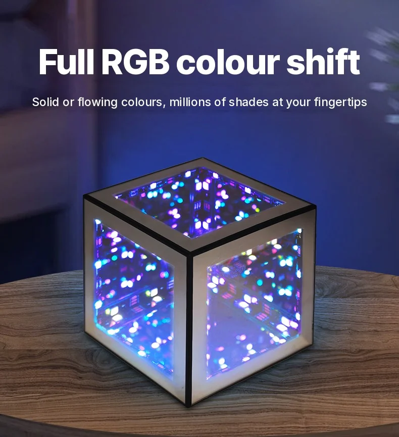3D Infinity Cube-lampe RGB ambient lys med lydreaktiv modus