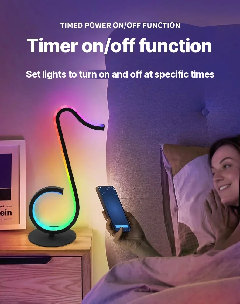 Luminária de Mesa USB com Design de Nota Musical RGB e Controle Remoto