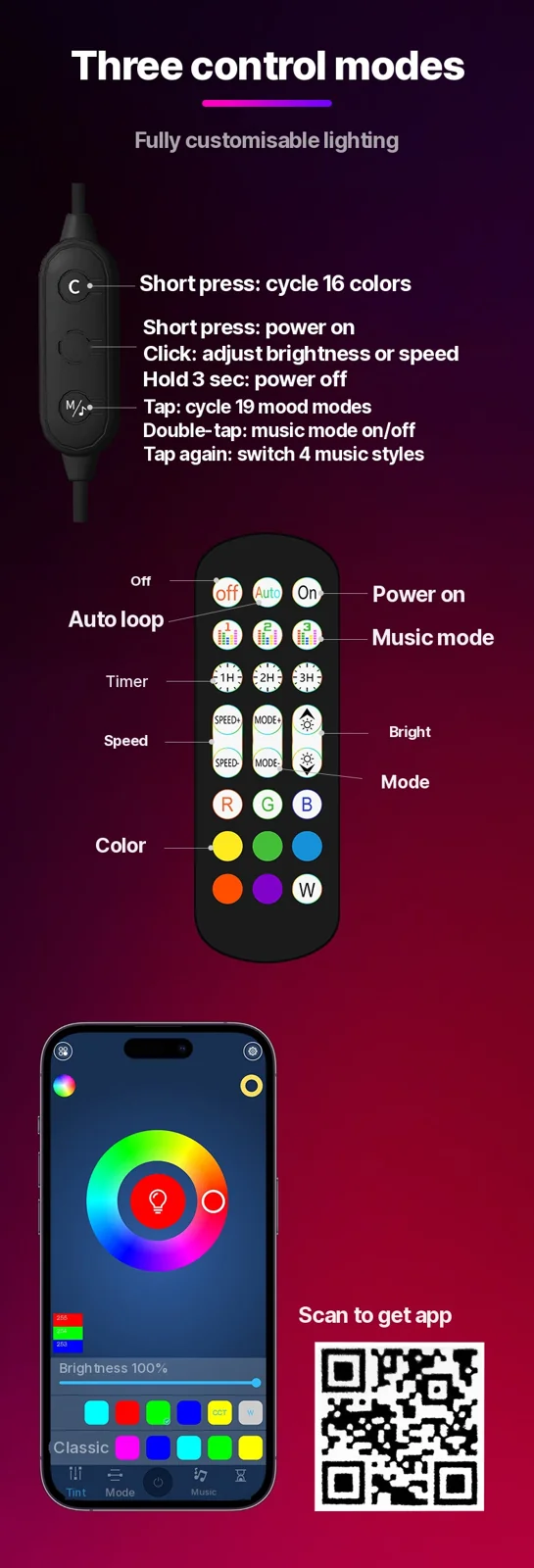 RGB LED Lampa Atmosferyczna Aktywowana Dźwiękiem ze Sterowaniem Aplikacją