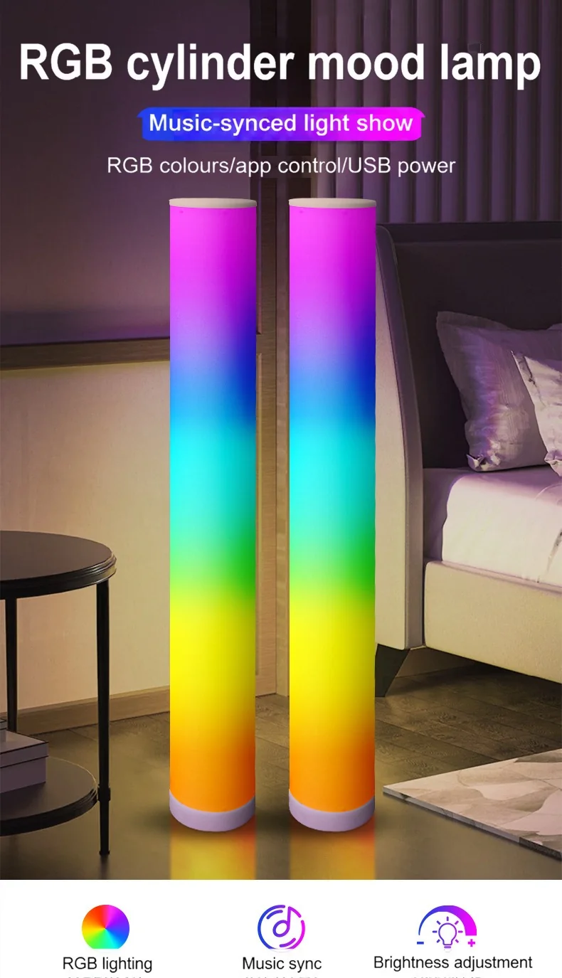 RGB põrandalamp kaugjuhtimispuldi ja rakendusega mänguritoale