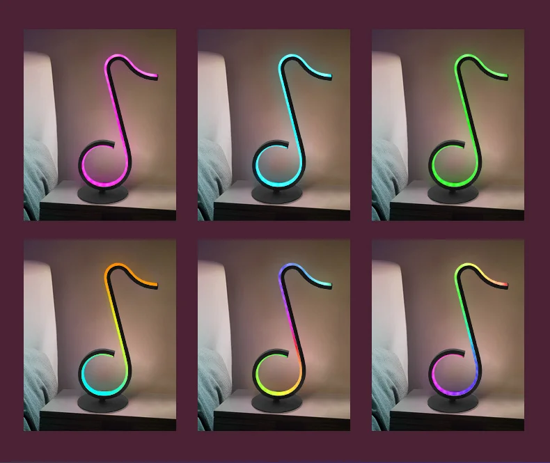 Luminária de Mesa USB com Design de Nota Musical RGB e Controle Remoto