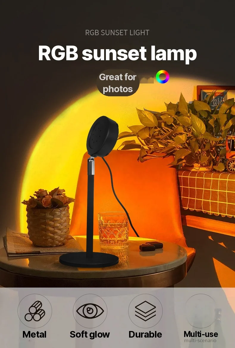 USB päikeseloojangu projektsioonilamp RGB meeleolulamp laua kaunistuseks