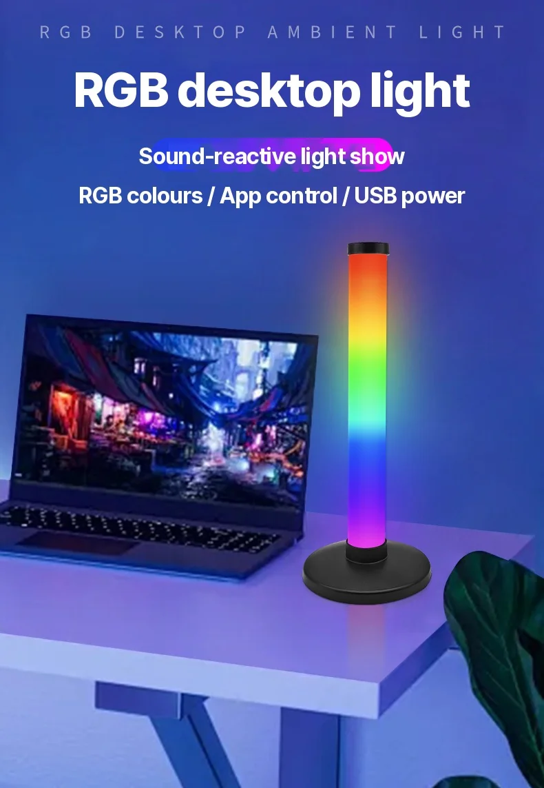 RGB atmosférické svetlo reagujúce na zvuk pre herné pracovné prostredie