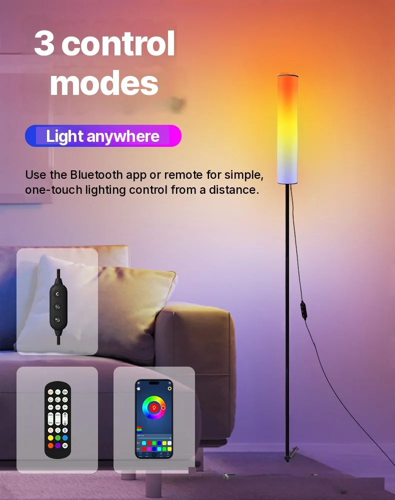 Lampă de podea trepied RGB LED cu telecomandă pentru dormitor și living
