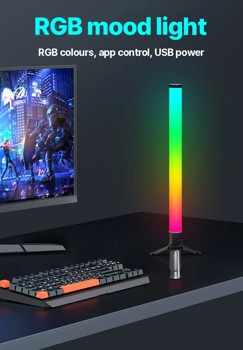 LED kolmjalg laua meeleoluvalgusti muusika sünkroonimise ja RGB-efektidega