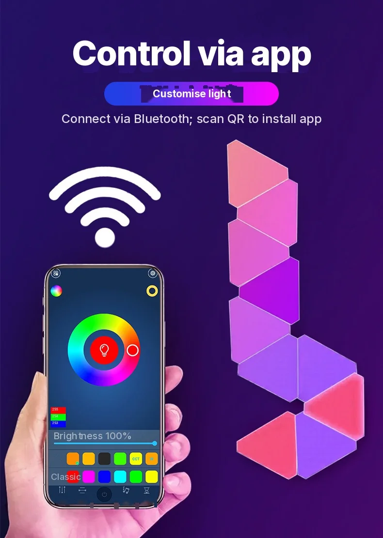 Kolmnurkne nutikas LED-seinalampide komplekt RGB meeleoluvalgustusega